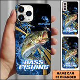 Maxcorners Bass Splash Water Lightning Stripe Dark Blue Art Golden Line Personalized Name Phone Case