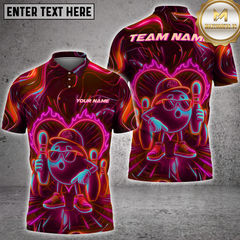 Maxcorners Bowling Champion Neon Style Multicolor Personalized Name, Team Name Shirt (4 Colors)