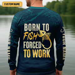 Maxcorners Born To Fish Forced To Work Funny Skeleton Fishing UPF Shirts, Presents For Fishermen, Men's Fishing Shirt