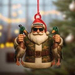 Maxcorners Personalized Duck Hunter Santa Acrylic Ornament - Funny Christmas Gift for Hunters - Custom Name Camo Decor LM0411