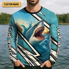 Maxcorners Shark Fishing SPF Shirts, Shark Attack Danger Area Fishing Shirts For Men, Funny Fisherman Gift