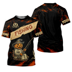 Maxcorners Pumpkin Fishing SPF Shirt, Halloween Fishing Men Jersey, Funny Fishing Shirt, Presents For Fishermen