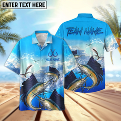 Maxcorners Sailfish Fishing Seabird Sunset Personalized Name, Team Name 3D Hawaiian Shirt