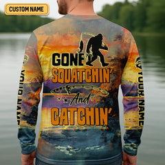 Maxcorners Gone Squatchin And Catchin UFO Bigfoot Fishing UPF Shirts, Fishing Gifts For Men, Fishing Shirts For Men