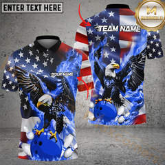 Maxcorners Bowling Flame Eagle American Flag Multicolor Options Personalized Name, Team Name 3D Shirt