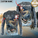 Maxcorners Catfish Fishing American Flag Camo Cross Skin Pattern Sun Protection Personalized Name, Team Name Long Sleeve Shirt
