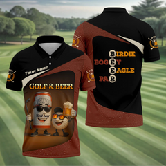 Maxcorners Golf And Beer Custom Men's Polo Shirts, Dad Golf Gift, Golfing Apparel, Gifts For Beer Lovers LM2406