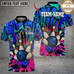 Maxcorners Bowling And Pins Oldschool Graffiti Customized Name, Team Name 3D Shirt (4 Colors)