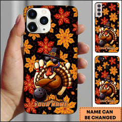 Maxcorners Bowling Turkey Autumn Leaves Ball Pins Personalized Name Phone Case