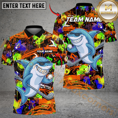 Maxcorners Shark Swing Graffiti Golf Polo Shirt, Customized Name & Team Name 3D Shirts (4 Colors)