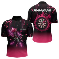 Maxcorners Pink And Black Lightning Arrow Custom Dart Shirts For Men| Darts Team Jersey – Polo & Quarter Zip LM0705