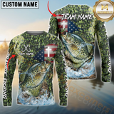 Maxcorners Crappie Fishing American Flag Camo Cross Skin Pattern Sun Protection Personalized Name, Team Name Long Sleeve Shirt
