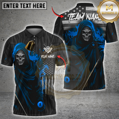 Maxcorners Billiard Skull Multicolor Customized Name, Team Name 3D Shirt