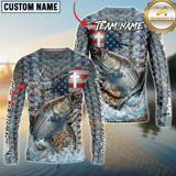 Maxcorners Striped Bass Fishing American Flag Camo Cross Skin Pattern  Sun Protection Personalized Name, Team Name Long Sleeve Shirt
