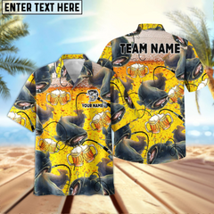 Maxcorners Catfish Fishing Beer Swimming Personalized Name, Team Name 3D Hawaiian Shirt