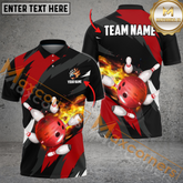 Maxcorners Flaming Throw Bowling Jersey Multicolor Option Customized Name, Team Name 3D Polo Shirt