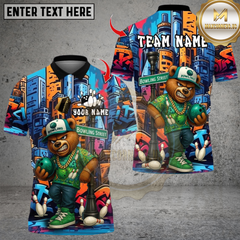 Maxcorners HipHop Bear Street Graffiti Bowling Multicolor Customized Name, Team Name 3D Shirt