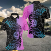Maxcorners Blue And Pink Custom Bowling Tournament Men Polo Shirts, Bowling Ball And Wings Jerseys LM0803