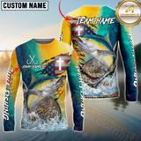 Maxcorners Tuna Fishing American Flag Camo Cross Skin Pattern Sun Protection Personalized Name, Team Name Long Sleeve Shirt