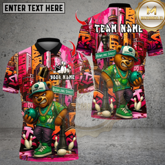 Maxcorners HipHop Bear Street Graffiti Bowling Multicolor Customized Name, Team Name 3D Shirt