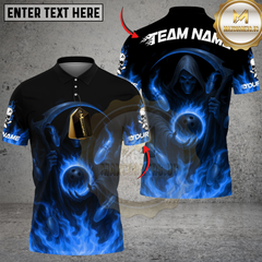 Maxcorners Bowling And Pins Flaming Reaper Customized Name, Team Name 3D Shirt (4 Colors)