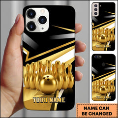 Maxcorners Bowling Golden Ball Pins Black Stripe Personalized Name Phone Case