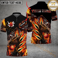 Maxcorners Fiery Dragon Bowling Jersey Multicolor Option Customized Name, Team Name 3D Polo Shirt