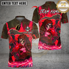 Maxcorners Bowling Flame Grim Reaper Multicolor Customized Name, Team Name 3D Shirts