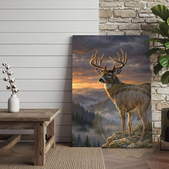 Maxcorners Deer Canvas Majestic Sunset Mountain Landscape Canvas Wall Art