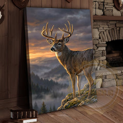Maxcorners Deer Canvas Majestic Sunset Mountain Landscape Canvas Wall Art