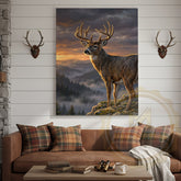 Maxcorners Deer Canvas Majestic Sunset Mountain Landscape Canvas Wall Art