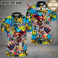 Maxcorners Street Swing Skeleton Funny Golf Polo Shirt, Customized Name & Team Name 3D Shirts (4 Colors)