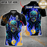 Maxcorners Billiard Skull Ball 9 Fire Flame Multicolor Options Personalized Name, Team Name 3D Polo Shirt