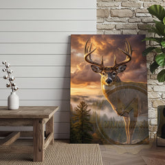 Maxcorners Deer Canvas Golden Hour Misty Mountain View Canvas Wall Art