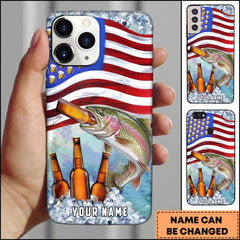 Maxcorners Trout Fishing Phone Case American Flag Beer Bottles Fish Art Personalized Name 3D Phone Case