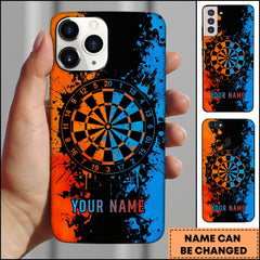 Maxcorners Darts Orange Blue Paint Splash Dartboard Personalized Name Phone Case