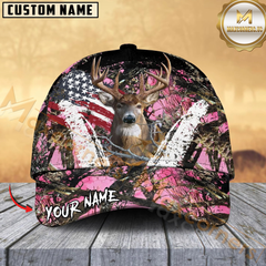Maxcorners Deer American Flag Scratch Camo Multicolor Options Personalized Name 3D Cap