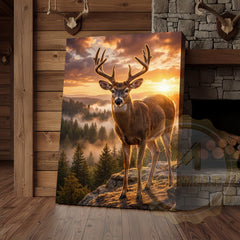 Maxcorners Deer Canvas Sunrise Forest Valley Scenic Canvas Wall Art