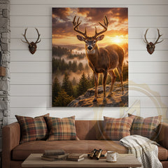 Maxcorners Deer Canvas Sunrise Forest Valley Scenic Canvas Wall Art