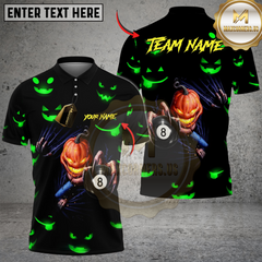 Maxcorners Billiards Ball 8 Halloween Pumpkin Scary Head Personalized Name, Team Name Unisex Shirt (4 Colors)