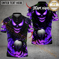Maxcorners Halloween Skull Monster Golf Polo Shirt, Customized Name & Team Name 3D Shirts (4 Colors)
