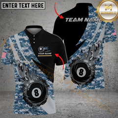 Maxcorners Billiard Flame Camo 8-Ball Pool Multicolor Customized Name, Team Name 3D Shirts