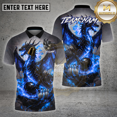 Maxcorners Bowling Shirt – Flaming Dragon Power Bowling Strike Design – Multioptions Personalized Name, Team Name 3D Shirt (4 Colors)
