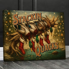 Maxcorners Stackin Quacks Canvas Wall Art, Funny Duck Hunting Christmas Decor