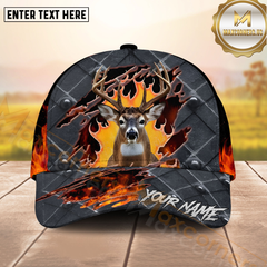 Maxcorners Deer Hunting Hat – Metal Flame with Metal Buck Emblem – Personalized Name 3D Hunting Cap