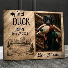 Maxcorners My First Duck Hunting Personalized Canvas, Custom Labrador Retriever Photo Wall Art, Rustic Waterfowl Hunter Kids Trophy Milestone Sign