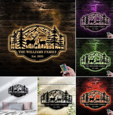 Maxcorners Personalized Deer Family Metal Sign WITH LED/WITHOUT LED - Rustic Cabin Wall Decor, Custom Name Hunting Lodge Sign LM0110