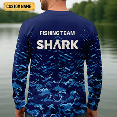 Maxcorners Shark Fishing Team Shirt, Blue Camo Fishing UPF Shirts, Fishing Gifts For Men, Fishing Shirt With Hood