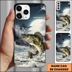 Maxcorners Walleye Fishing Moon Ocean Splash Personalized Name Phone Case