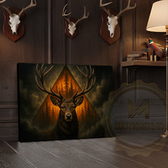 Maxcorners Deer with Forest Triangle Background Wrapped Canvas